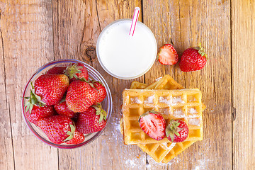 Image showing homemade waffles with strawberries 