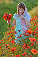 Image showing girl  in field of poppies 