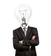 Image showing Lamp Head Man In Suit With Crossed Hands