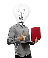 Image showing Lamp Head Man With Laptop In His Hands Well Done