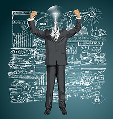 Image showing Vector Lamp Head Businessman With Hands Up