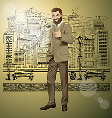 Image showing Vector Business Man With Beard Shows Well Done