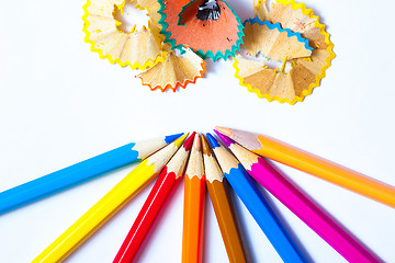 Image showing pencils and shavings on white background