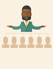 Image showing African-american man giving a buisness speech.