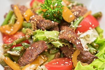 Image showing Warm salad with veal