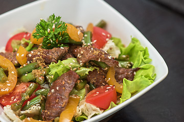 Image showing Warm salad with veal