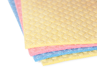 Image showing Closeup multicolored sponges for dishwashing