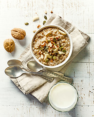 Image showing bowl of breakfast porridge with nuts