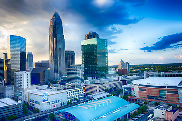 Image showing sunset over charlotte city skyline of north carolina