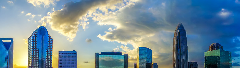 Image showing sunset over charlotte city skyline of north carolina