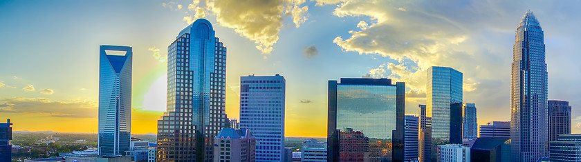 Image showing sunset over charlotte city skyline of north carolina