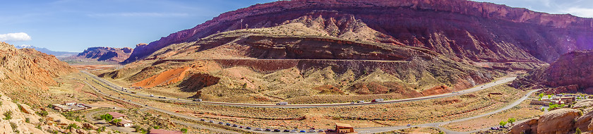 Image showing panoramic view of entrance to Arches National Park 