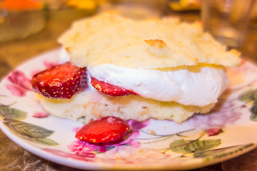 Image showing Homemade strawberry shortcake with whipped cream