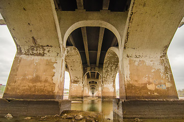 Image showing standing under old bridge over the river