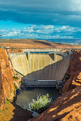 Image showing lake powell dam and bridge in page arizona