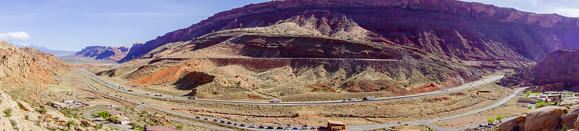 Image showing panoramic view of entrance to Arches National Park 