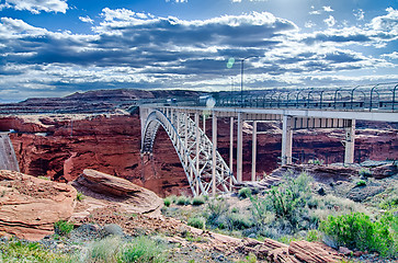 Image showing lake powell dam and bridge in page arizona