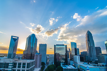 Image showing sunset over charlotte city skyline of north carolina