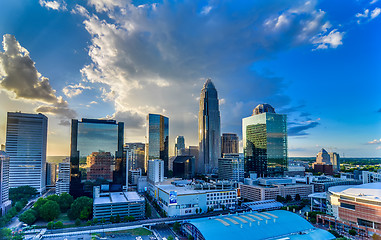 Image showing sunset over charlotte city skyline of north carolina