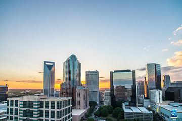 Image showing sunset over charlotte city skyline of north carolina