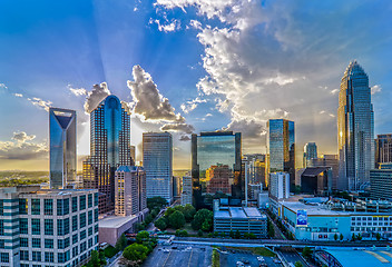 Image showing sunset over charlotte city skyline of north carolina