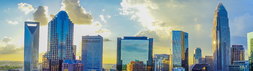 Image showing sunset over charlotte city skyline of north carolina