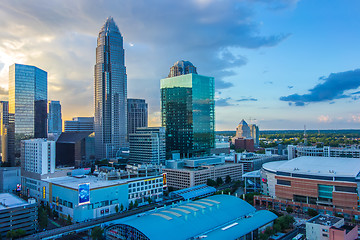 Image showing sunset over charlotte city skyline of north carolina