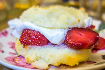 Image showing Homemade strawberry shortcake with whipped cream