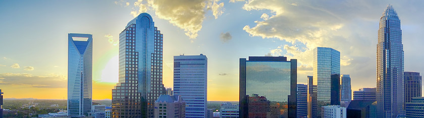 Image showing sunset over charlotte city skyline of north carolina