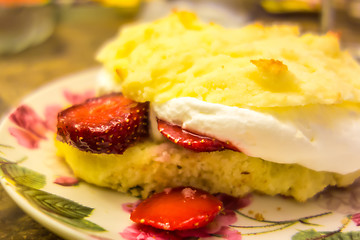 Image showing Homemade strawberry shortcake with whipped cream