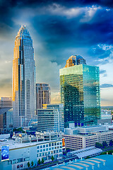 Image showing sunset over charlotte city skyline of north carolina