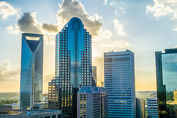 Image showing sunset over charlotte city skyline of north carolina