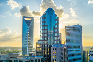 Image showing sunset over charlotte city skyline of north carolina