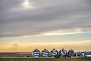 Image showing spring farmland before sunset on a cloudy day