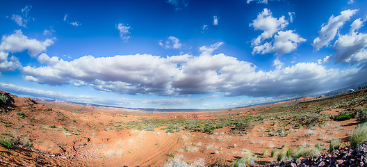 Image showing panorama of a valley in utah desert with blue sky