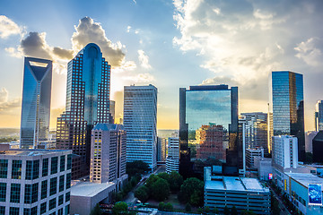 Image showing sunset over charlotte city skyline of north carolina