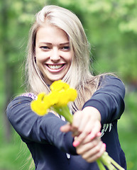 Image showing woman with dandelions