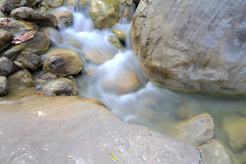 Image showing stream in  mountains. Unusual top-down view