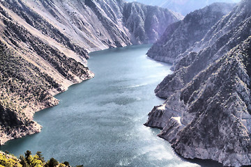 Image showing Reservoir hydropower plants in the mountain gorge