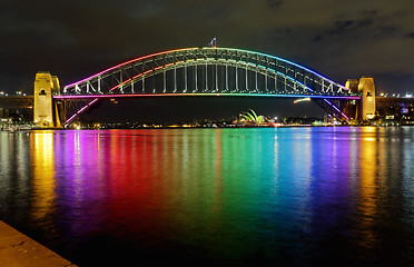 Image showing Sydney Harbour Bridge in Rainbow Colours