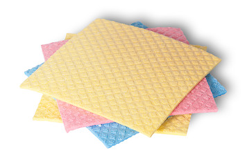 Image showing Multicolored sponges for dishwashing in a chaotic order