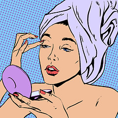 Image showing Woman morning after a shower do makeup  style art pop retro