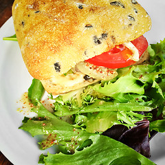 Image showing Hamburger with ciabatta bread and salad