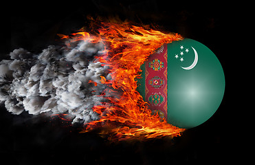 Image showing Flag with a trail of fire and smoke - Turkmenistan