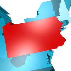 Image showing Pennsylvania map on blue USA map