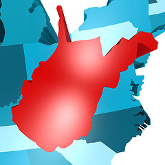 Image showing West Virginia map on blue USA map