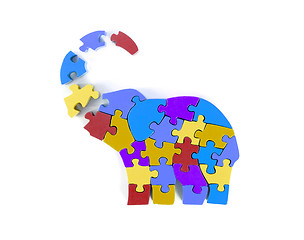 Image showing Colorful puzzle pieces in elephant shape