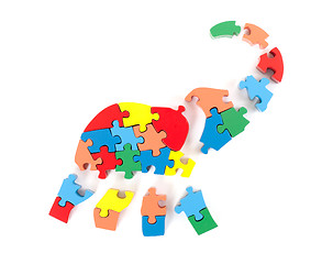 Image showing Colorful puzzle pieces in elephant shape