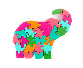 Image showing Colorful puzzle pieces in elephant shape