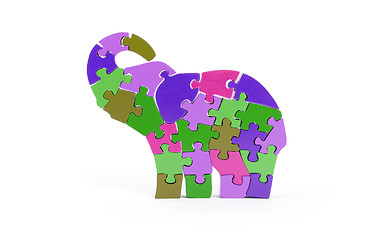 Image showing Colorful puzzle pieces in elephant shape